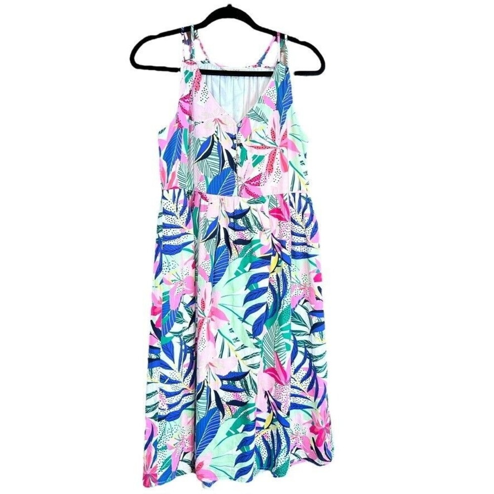 Loft Summer Safari Sleevless Foral Colorful V-Neck Midi Dress Size 0